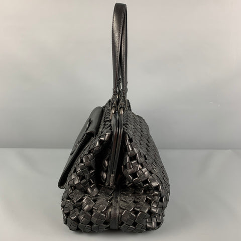 BOTTEGA VENETA Limited Edition Black Woven Leather Satchel Handbag
