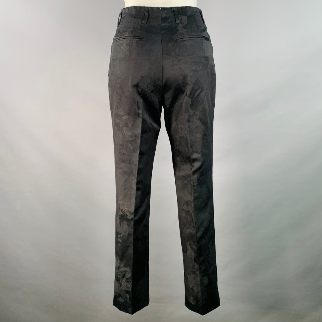DRIES VAN NOTEN Size 2 Black Cotton Linen Floral Embroidered Dress Pants
