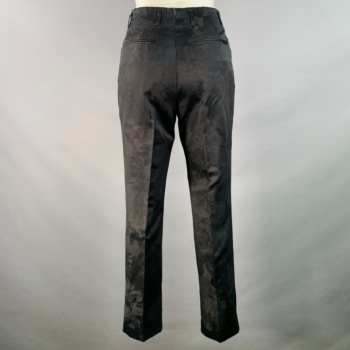 DRIES VAN NOTEN Size 2 Black Cotton Linen Floral Embroidered Dress Pants
