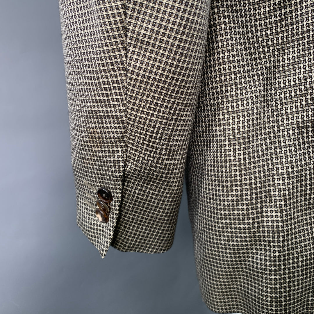 CORNELIANI Size 46 Regular Black White Grid Silk Virgin Wool Notch Lapel Sport Coat
