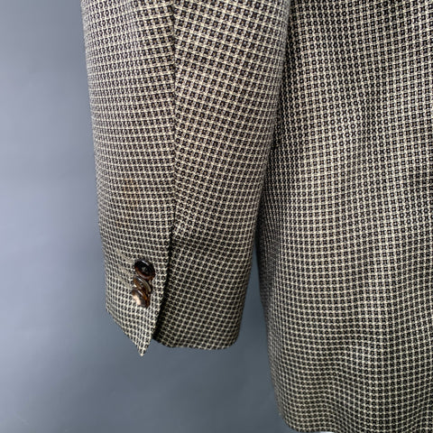 CORNELIANI Size 46 Regular Black White Grid Silk Virgin Wool Notch Lapel Sport Coat