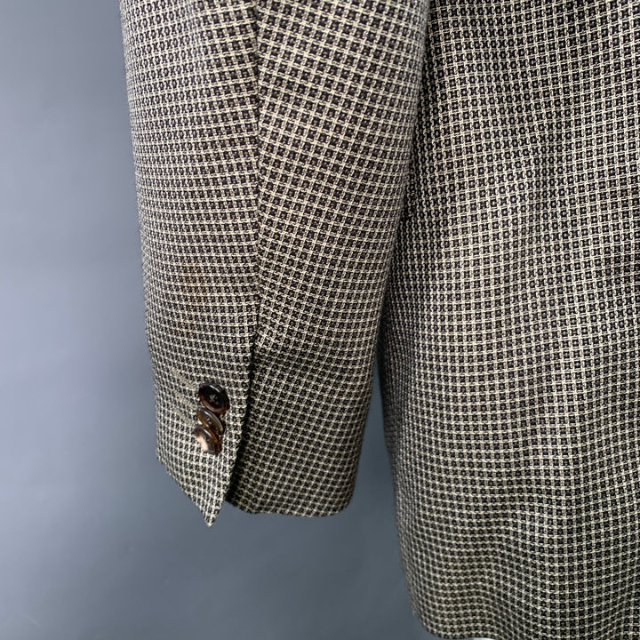 CORNELIANI Size 46 Regular Black White Grid Silk Virgin Wool Notch Lapel Sport Coat