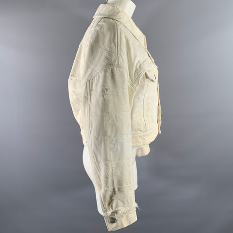 FENDI Size 0 Cream Silver Cotton Monogram Trucker Jacket