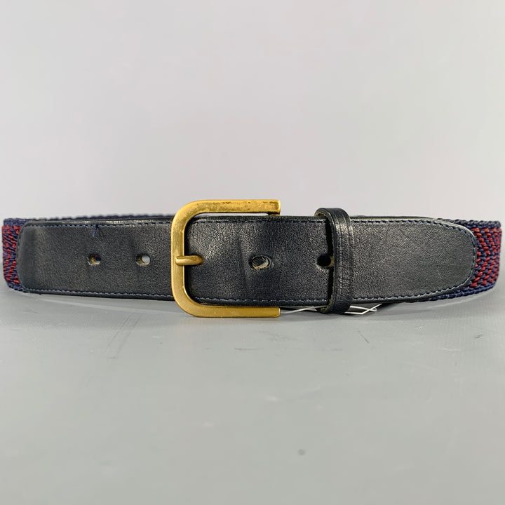 VINTAGE Size 35 Navy Burgundy Woven Cord Leather Belt