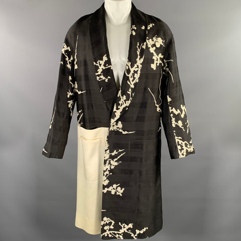 HAIDER ACKERMANN Black White Blossom Shawl Collar Coat