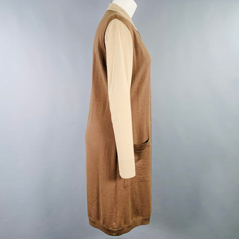 CELINE Size M Brown Beige Color Block 2 Pockets Cardigan