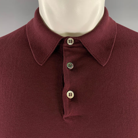 BEAMS Size M Burgundy Knit Cotton Pointed Collar Polo