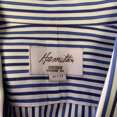 HAMILTON Size S White Blue Navy Stripe Cotton Spread Collar Long Sleeve Shirt