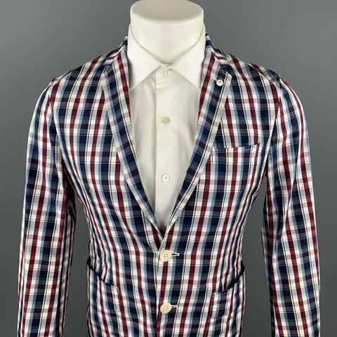 GREEN LABEL RELAXING Size XS Navy & Red Plaid Cotton Sport Coat