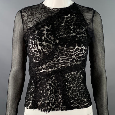 NINA RICCI Size S Black Lace Back Zip Up Dress Top