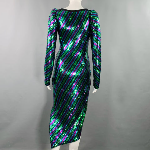 MARC JACOBS Pre-Fall 2019 Size 2 The Disco Black Multi Color Stripe Asymmetrical Cocktail Dress