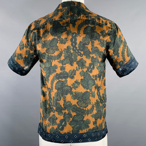 DRIES VAN NOTEN Size S Navy Tan Floral Camp Short Sleeve Shirt