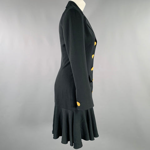KATHRYN DIANOS Size 4 Navy Gold Triacetate Blend Two Pockets Dress