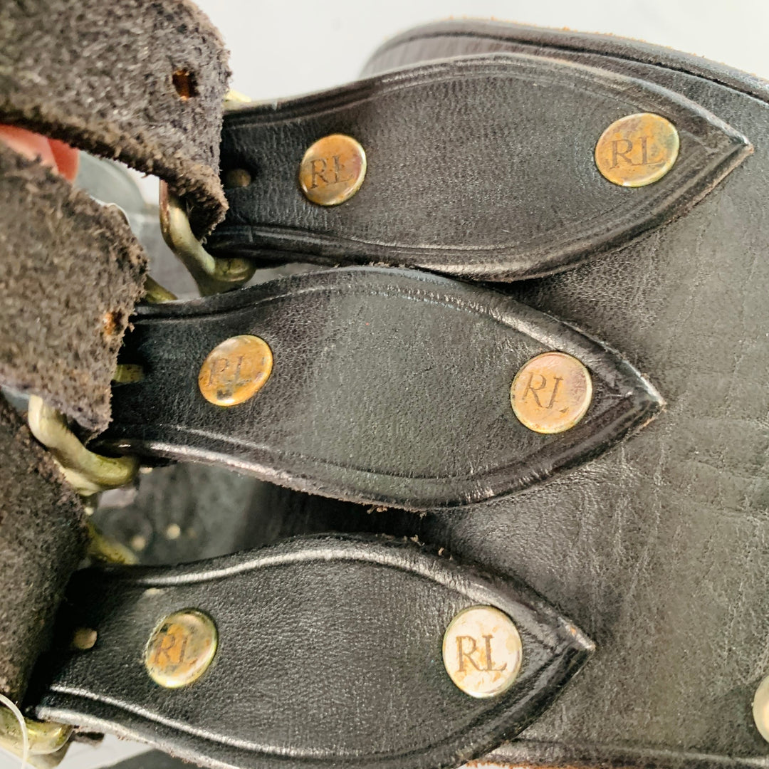 RALPH LAUREN Size S Brown Silver Studded High Waisted Leather Metal 3 Buckle Belt