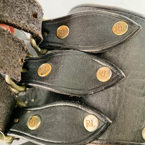 RALPH LAUREN Size S Brown Silver Studded High Waisted Leather Metal 3 Buckle Belt