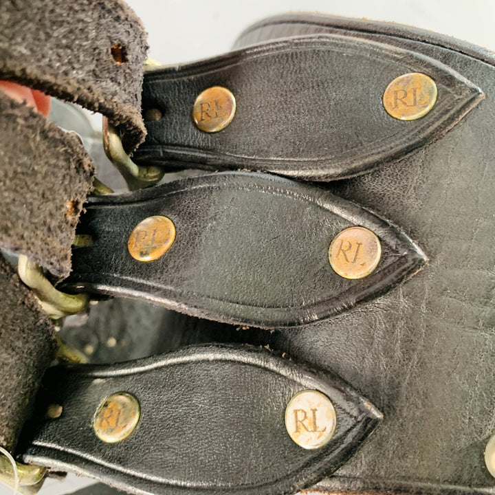 RALPH LAUREN Size S Brown Silver Studded High Waisted Leather Metal 3 Buckle Belt