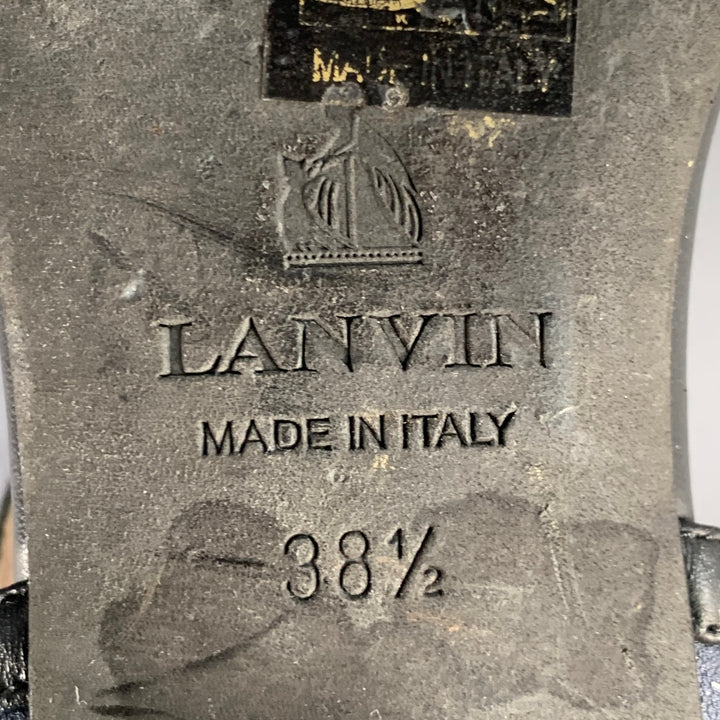 LANVIN Size 8.5 Navy Black Leather Studded Ankle Strap Sandals