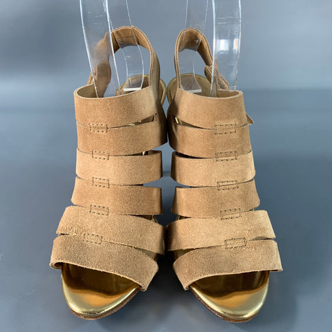 PEDRO GARCIA Size 6 Gold Tan Suede Strappy Sandals