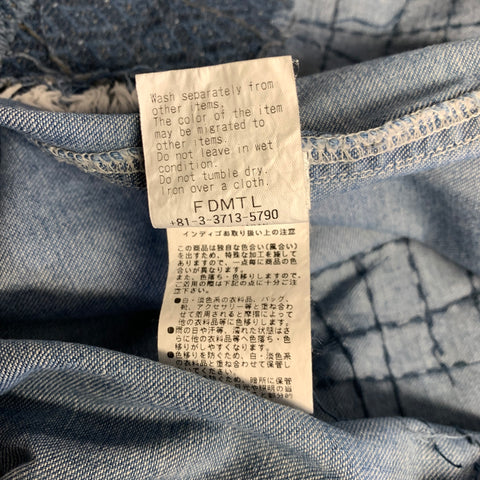 FDMTL Size M Blue Patchwork Cotton Button Up Long Sleeve Shirt