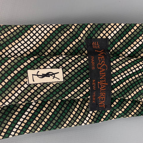 YVES SAINT LAURENT Corbata de seda a cuadros verde blanco