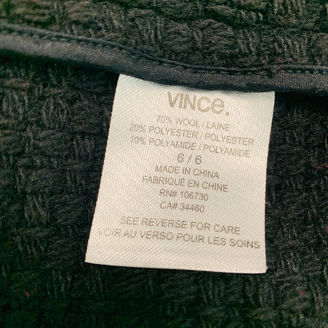 VINCE Talla 6 Chaqueta con cremallera de piel sintética de mezcla de lana negra