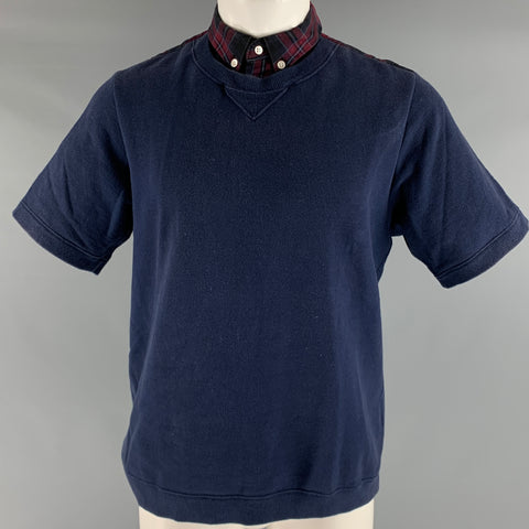 SACAI Taille M Marine Bourgogne Tissus Mélangés Coton Sweat Manches Courtes