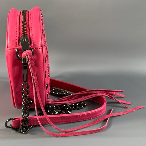 REBECCA MINKOFF Pink Gunmetal Studded Leather Cross Body Bag