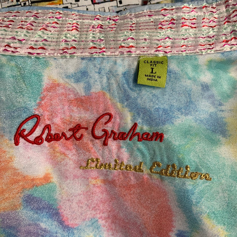 ROBERT GRAHAM Size L White Blue Print Cotton Button Up Long Sleeve Shirt