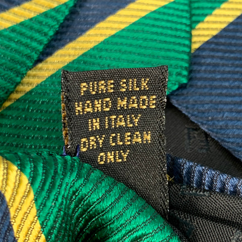 FENDI Green Navy Diagonal Stripe Silk Tie