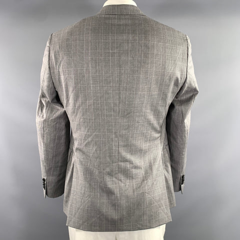 TED BAKER Grey Burgundy Plaid Wool Notch Lapel Sport Coat