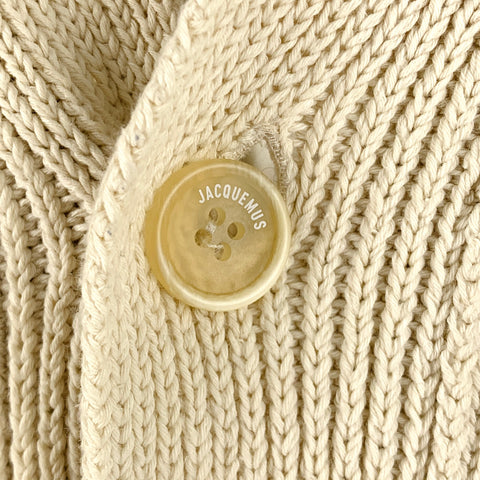 JACQUEMUS Size XL Cream Yellow Ribbed Cotton Blend Oversized Cardigan