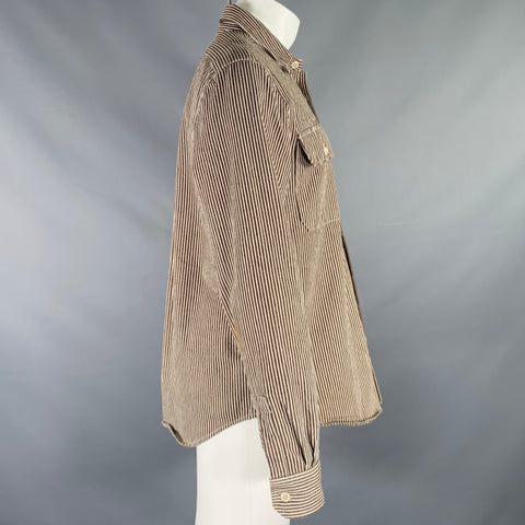 TODD SNYDER Size M Brown White Stripe Cotton Worker Long Sleeve Shirt
