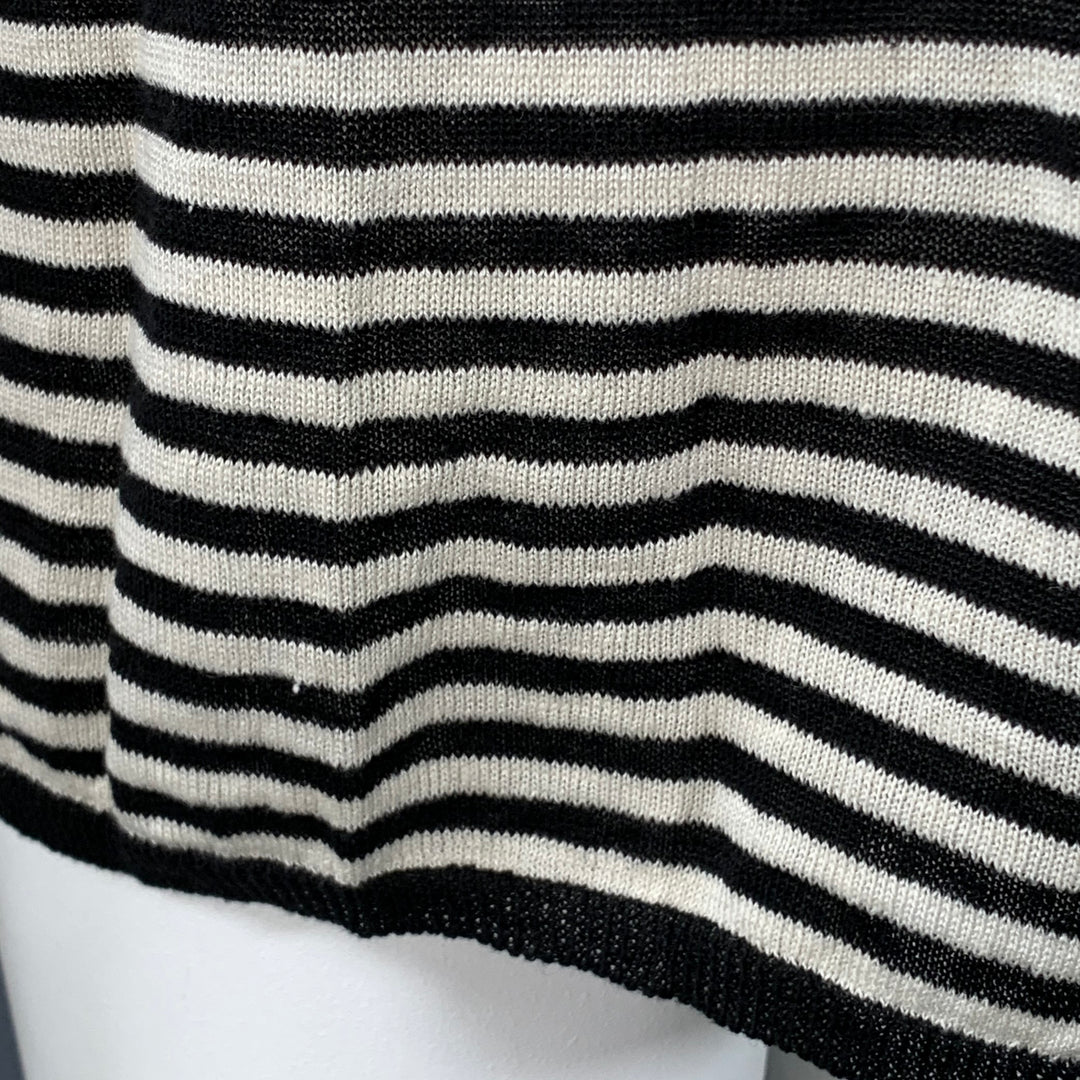MAX MARA Size L White Black Linen Stripe Boxy Crew Neck Pullover