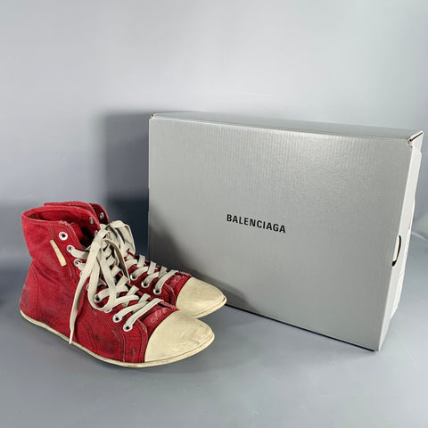BALENCIAGA 2024 Size 8 Ultraflat High Top Red Canvas Sneakers