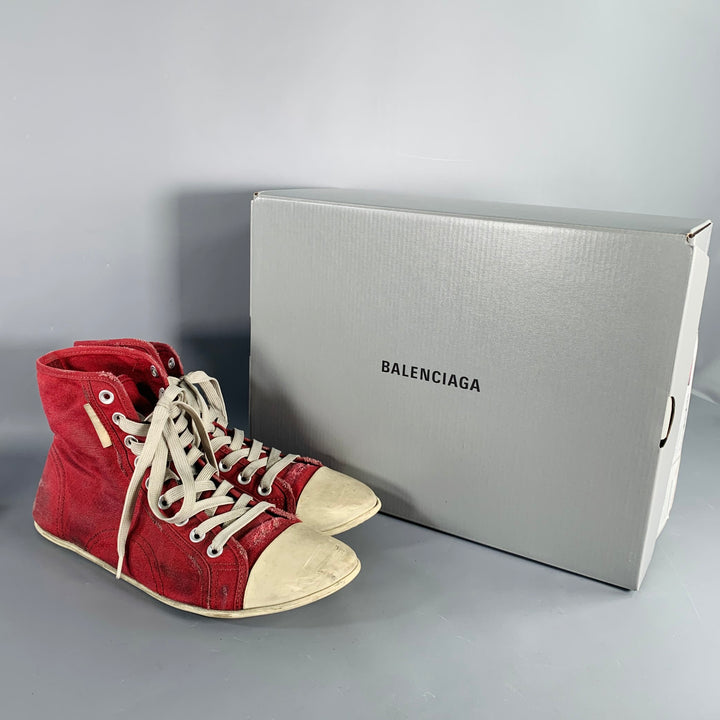 BALENCIAGA 2024 Size 8 Ultraflat High Top Red Canvas Sneakers