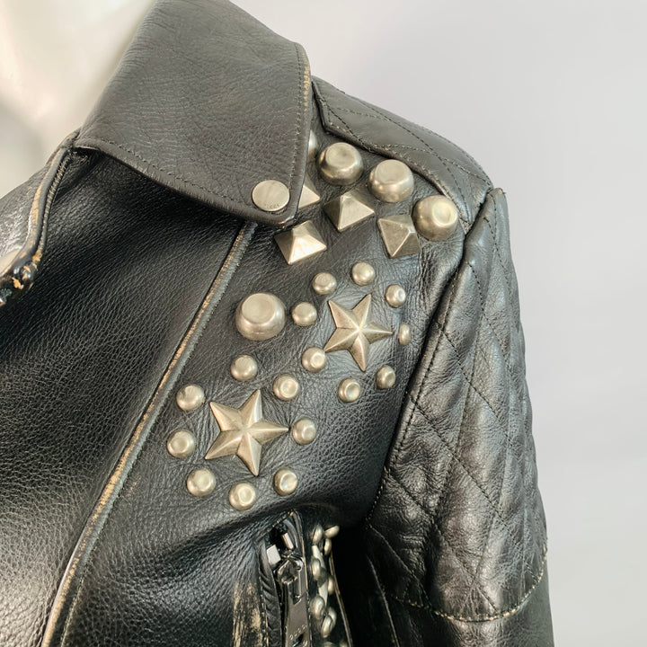 GUCCI SS17 Size 6 Black Silver Leather Studded Biker Jacket