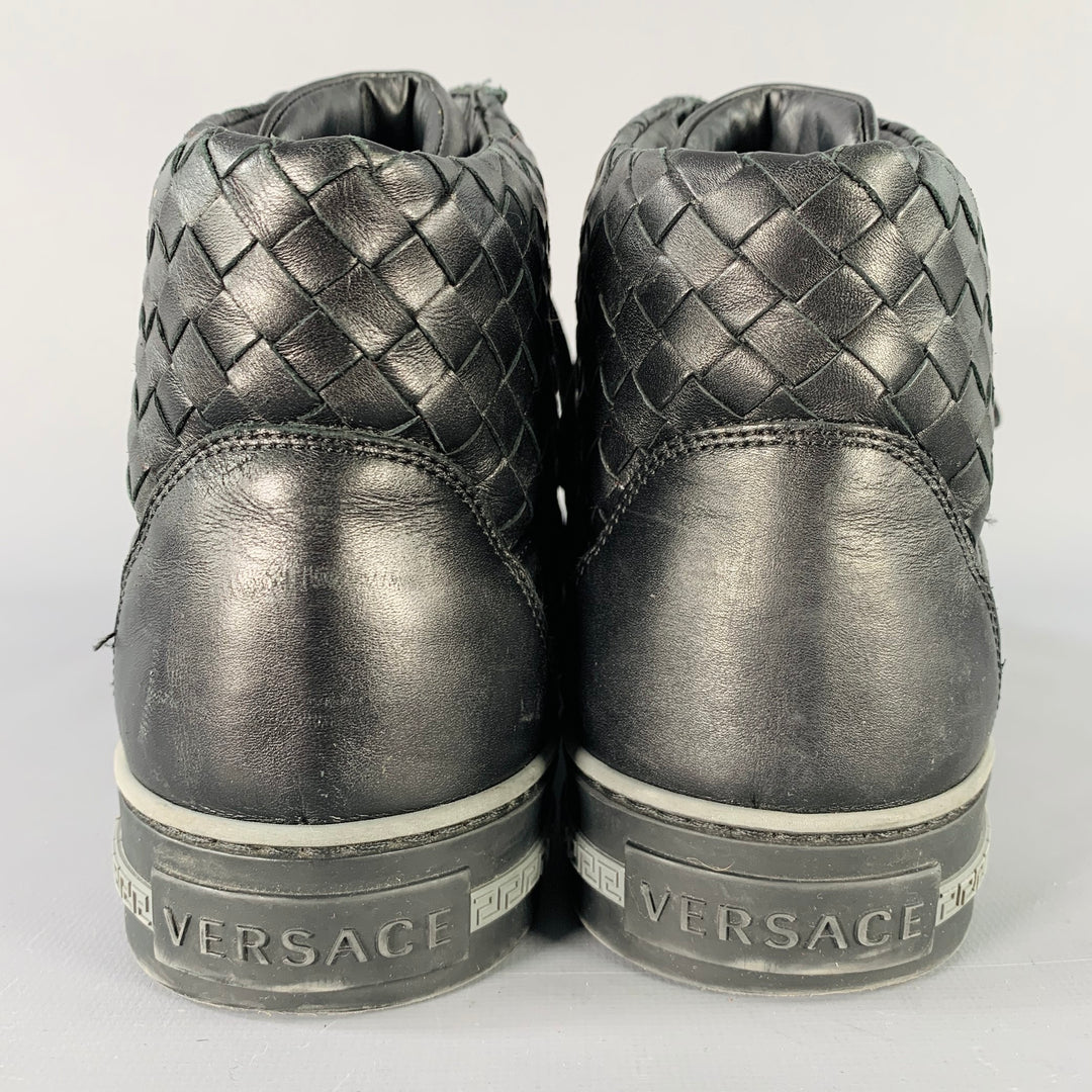 GIANNI VERSACE Size 11 Black Greca Leather High Top Sneakers