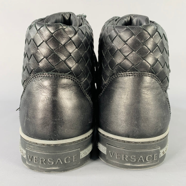 GIANNI VERSACE Size 11 Black Greca Leather High Top Sneakers