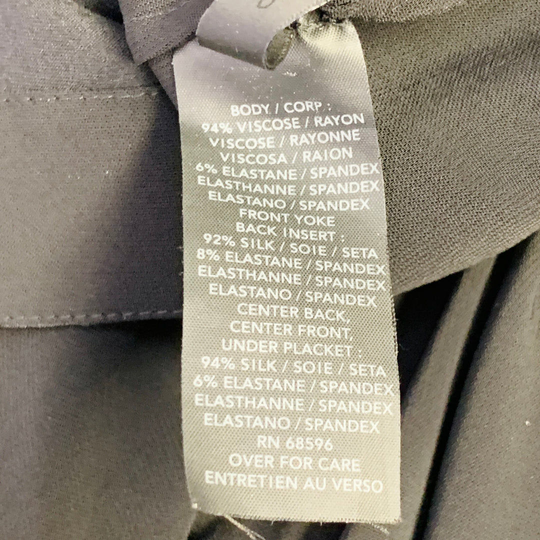 DONNA KARAN Size 8 Black Cream Viscose Blend Mixed Materials Hidden Buttons Blouse