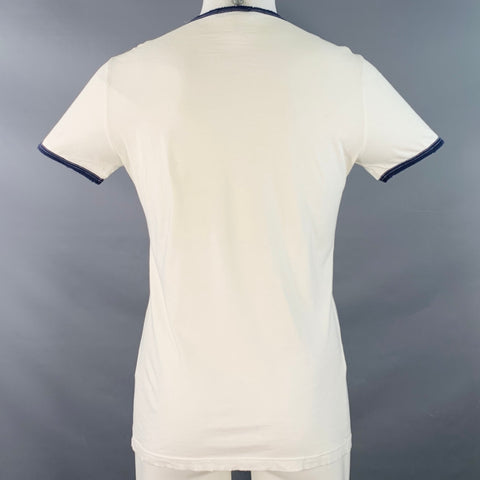 DSQUARED2 Size S White Navy Print Contrast Trim Cotton Henley T-shirt