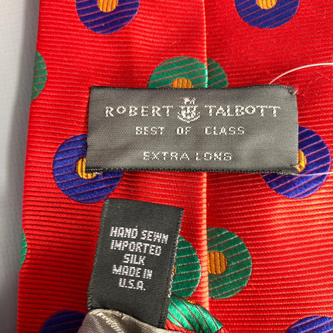 ROBERT TALBOTT Red Navy green gold Geometric Silk Tie