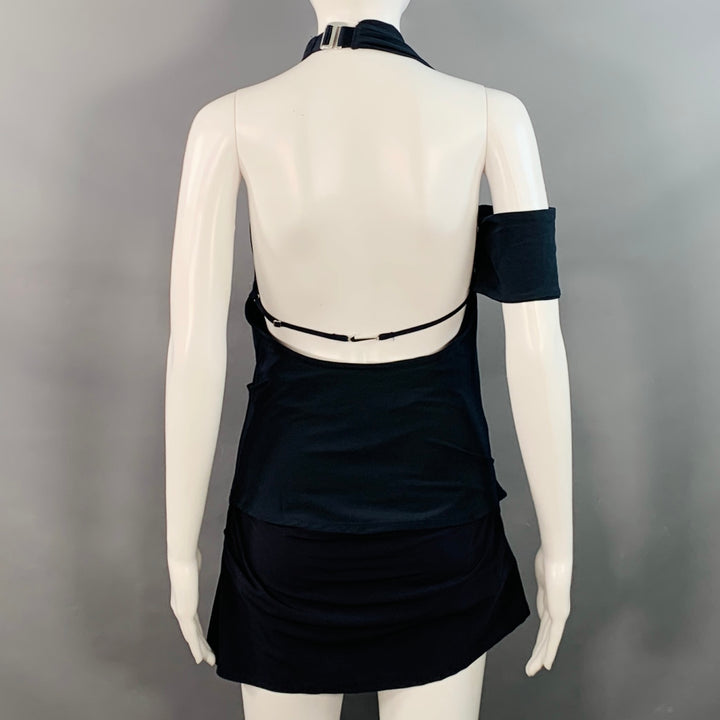 JACQUEMUS Size S Navy Polyester Blend Layered Halter Mini Dress