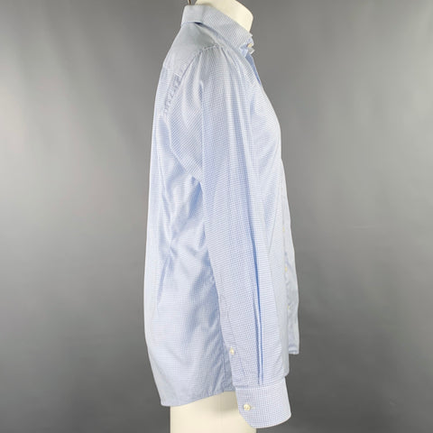 Chemise à manches longues Eton Taille M Mélange de coton à carreaux bleu et blanc