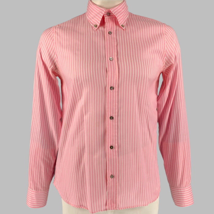 JIL SANDER Size 42 Pink White Stripe Cotton Button Down Collar Long Sleeve Shirt