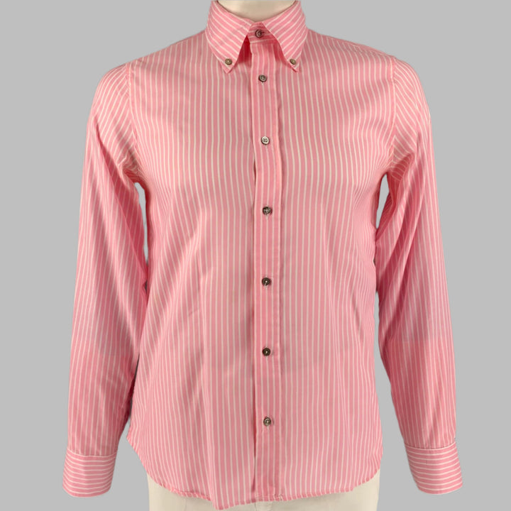 JIL SANDER Size 42 Pink White Stripe Cotton Button Down Collar Long Sleeve Shirt