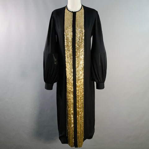 DSQUARED2 Size 8 Black Gold Silk Beaded Collarless Shirt Dress