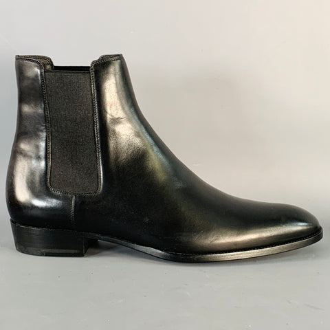 SAINT LAURENT Size 11.5 Black Leather Ankle Chelsea Boots
