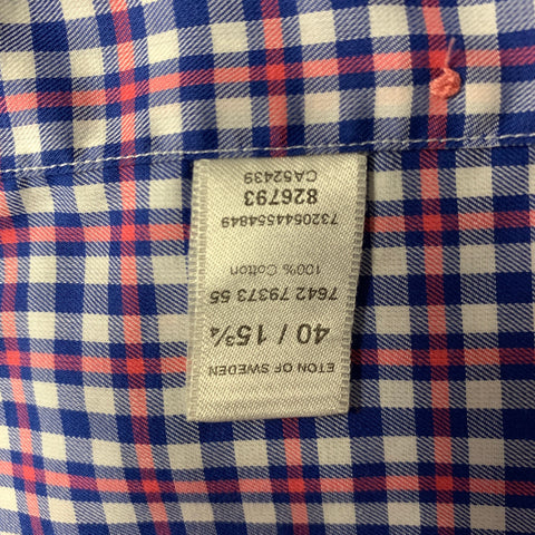 ETON Size 40 Blue Red & White Plaid Cotton Button Up Long Sleeve Shirt