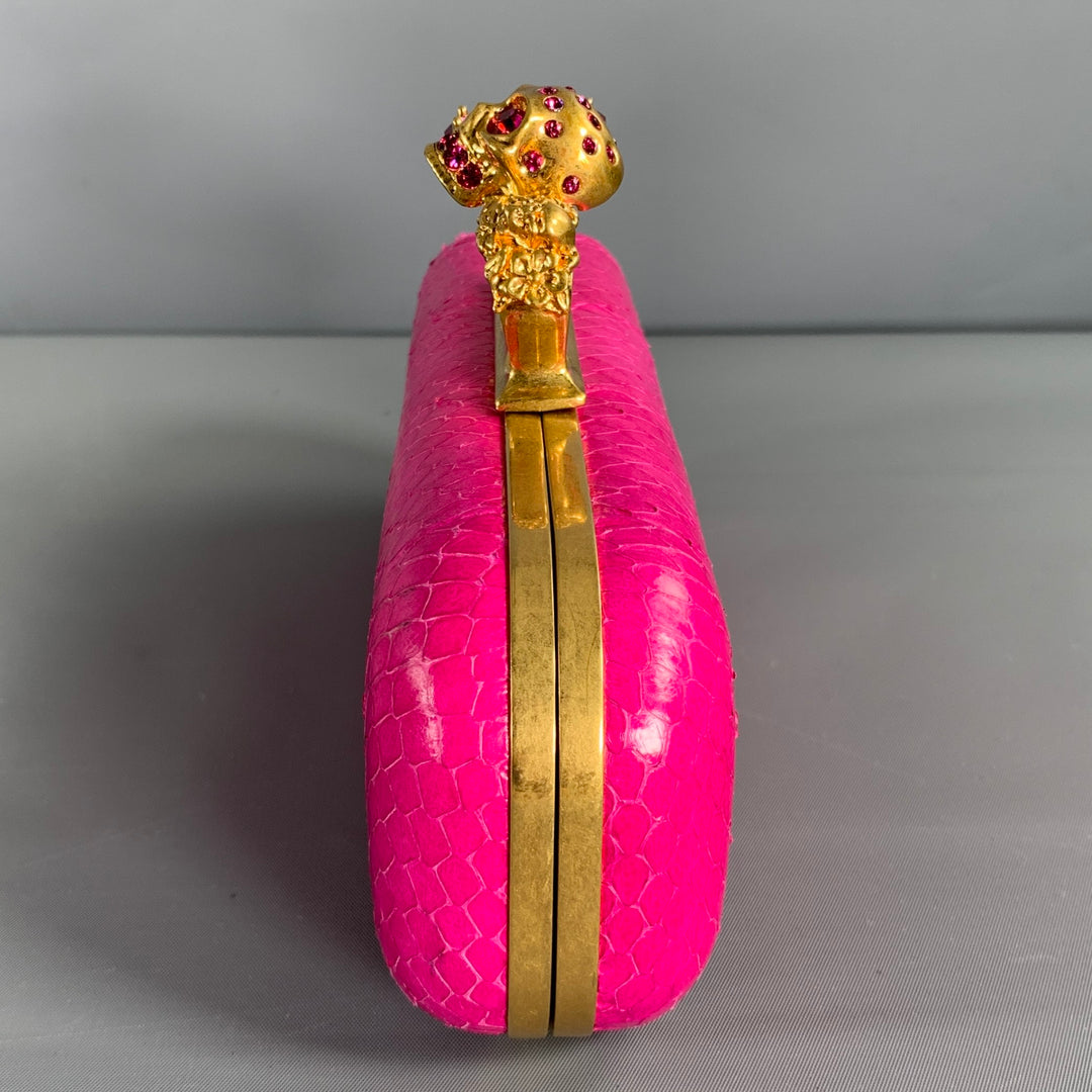 ALEXANDER MCQUEEN Gold Fuchsia Snake Skin Metal Clutch Handbag & Leather Goods