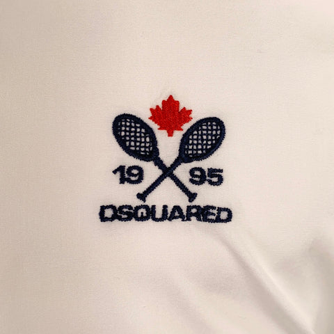 DSQUARED2 Size M White Navy Embroidery Cotton Short Sleeve Shirt